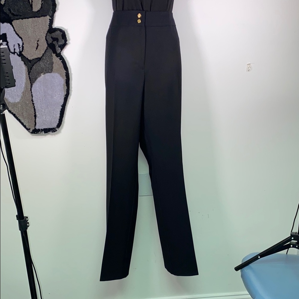 Dress Barn Black and White High-Waisted Tuxedo pants with Gold Buttons